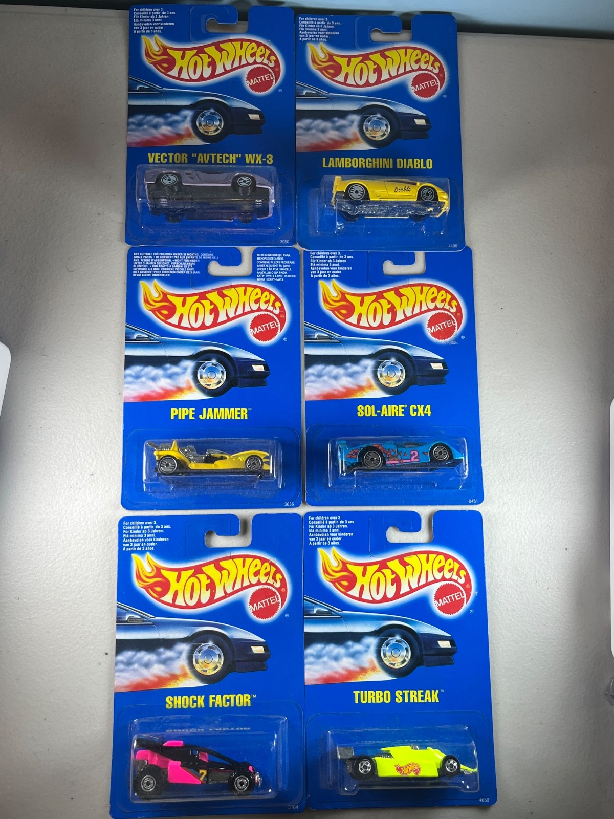 Vintage Hot Wheels Blue Card Lot Vector Diablo Sol-Aire Pipe Jammer 6pc