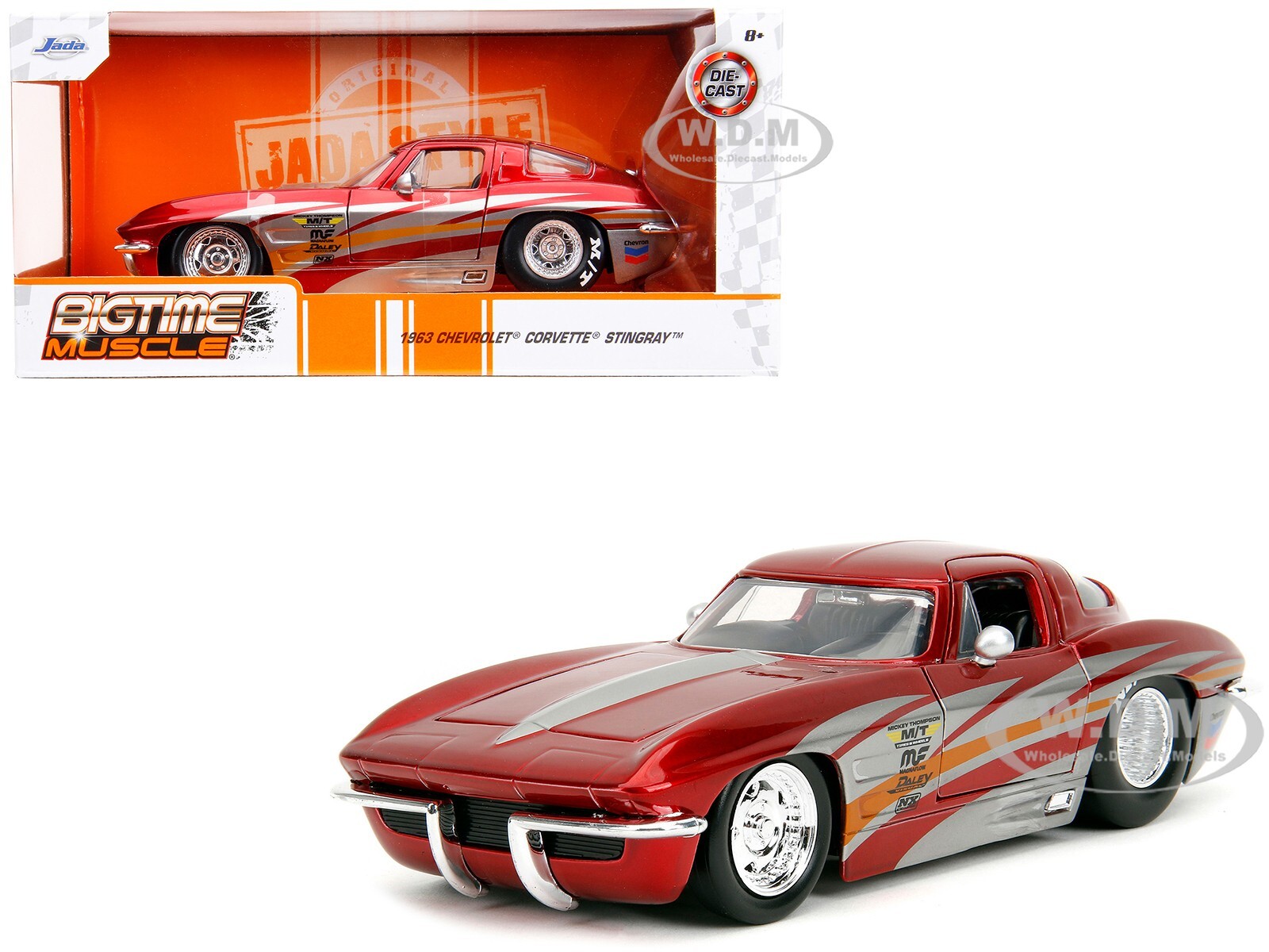 1963 CHEVROLET CORVETTE STINGRAY RED & SILVER 1/24 DIECAST MODEL BY JADA 35023
