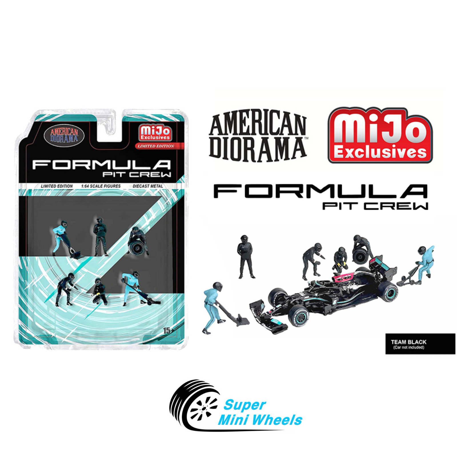 American Diorama 1:64 Formula Pit Crew Team Black – Figures – 6pcs Set – Metal