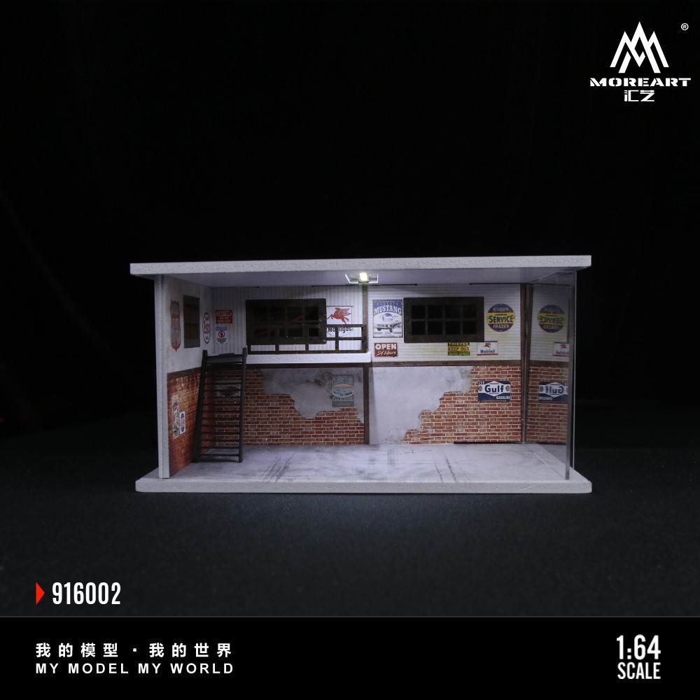 Diorama 1/64 Car Garage Model LED Lighting City Repair Parking Lot Scene Model