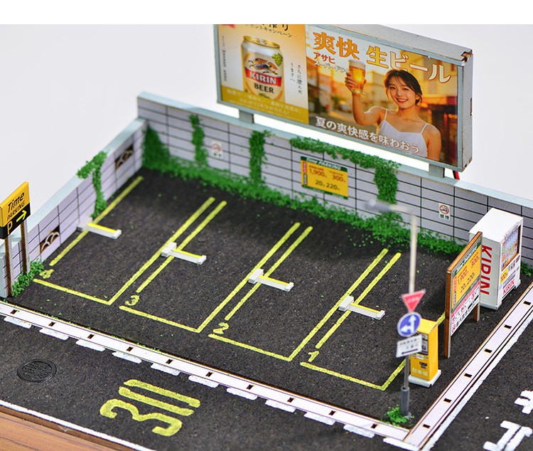 DIY Handmade 1/64 Diorama Car Garage Model LED Japanese Street Buildings Display