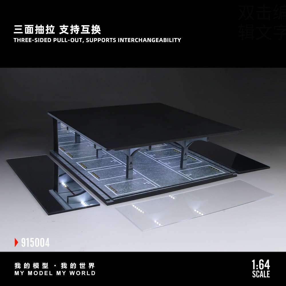 1:64 Garage Diorama Model LED Underground Parking Lot Scene Display Case US
