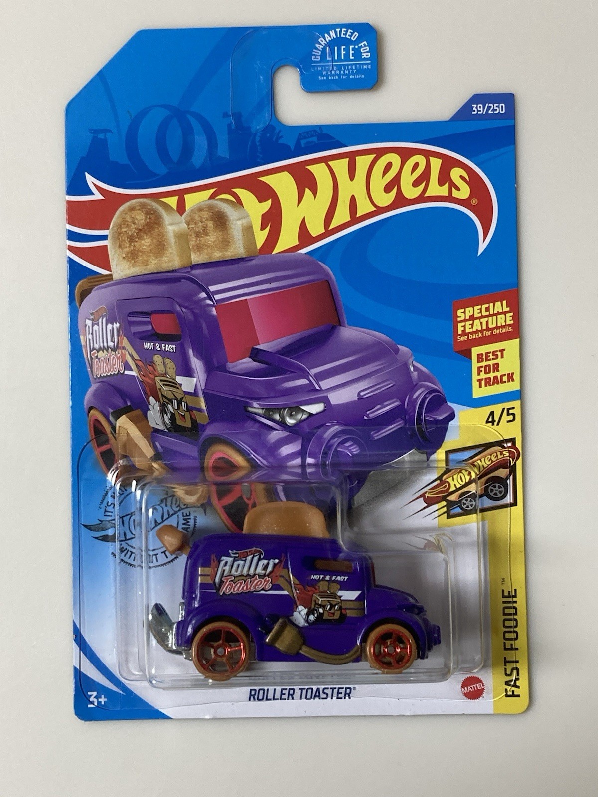 Hot Wheels Roller Toaster 39/250 Fast Foodie 4/5 Purple Special Feature Mattel