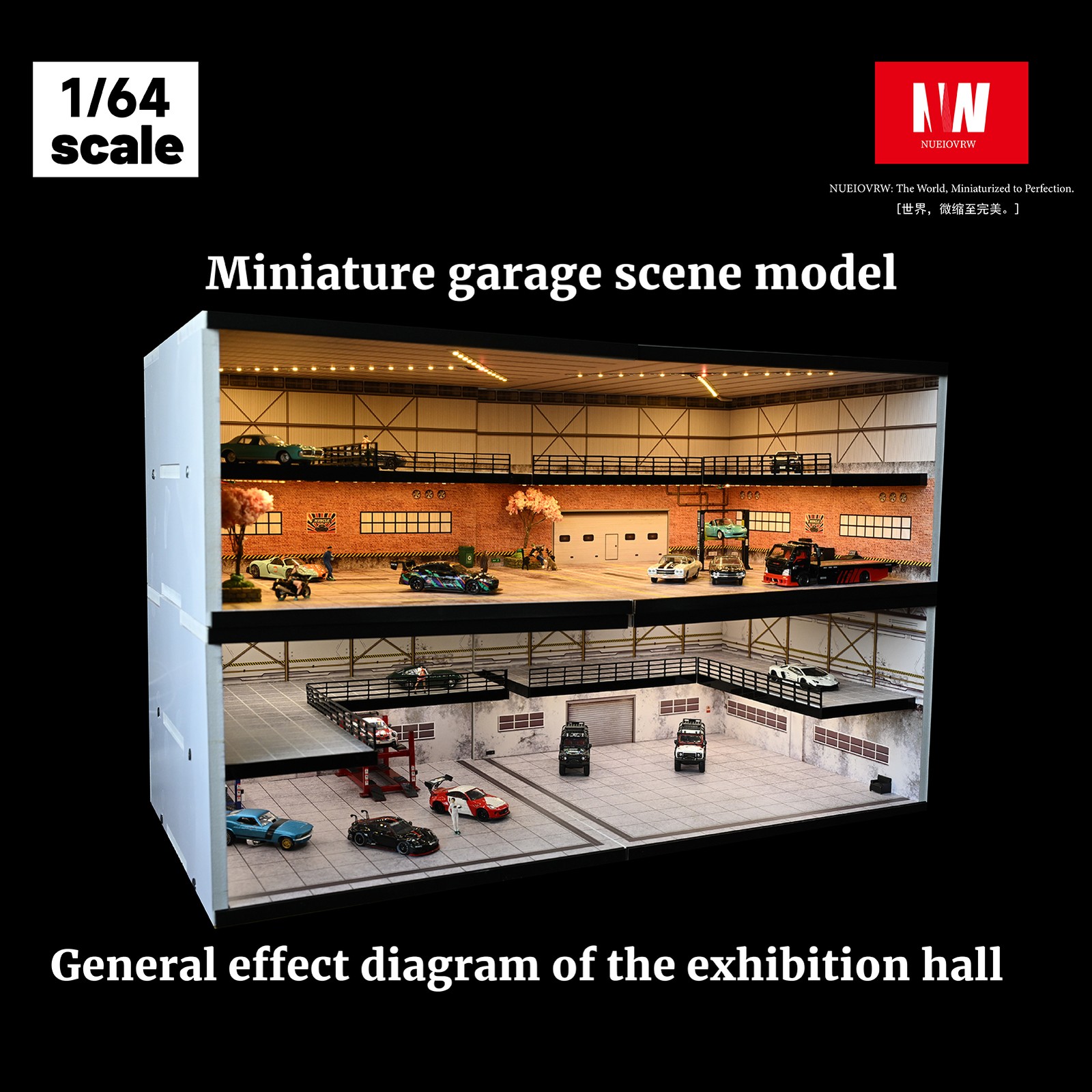 Diorama 1:64 Car Garage Model LED Lighting Street View Building Scene Model