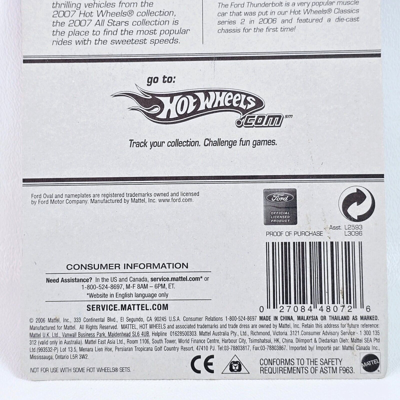 2006 Hot Wheels Ford Thunderbolt 2007 All Stars 143 of 180 Diecast 1:64 Scale