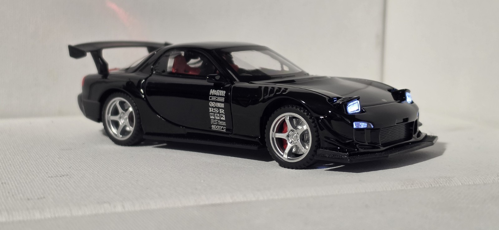 Mazda RX-7 Black Diecast Car 1:32 w/ Rear Wing Light-Up Highly Collectible