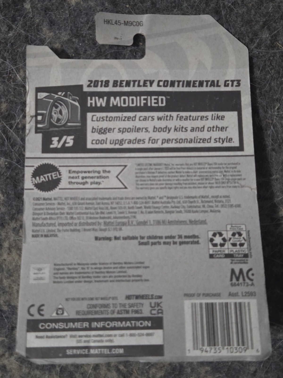 2023 Hot Wheels HW MODIFIED 3/5 2018 Bentley Continental GT3 (Gray) Rough Card
