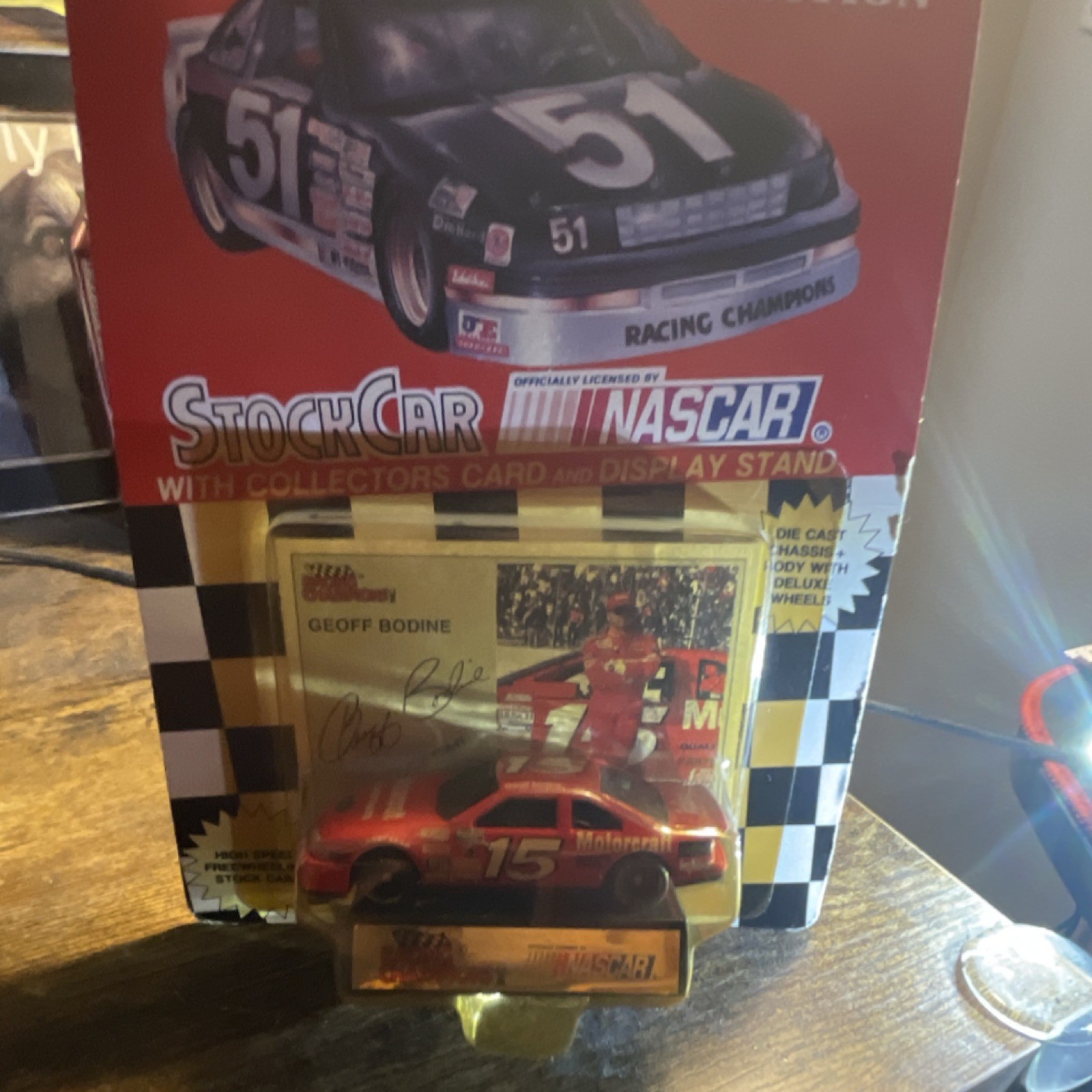 Racing Champions NASCAR Geoff Bodine #15 1:64 Red Diecast with Card & Stand
