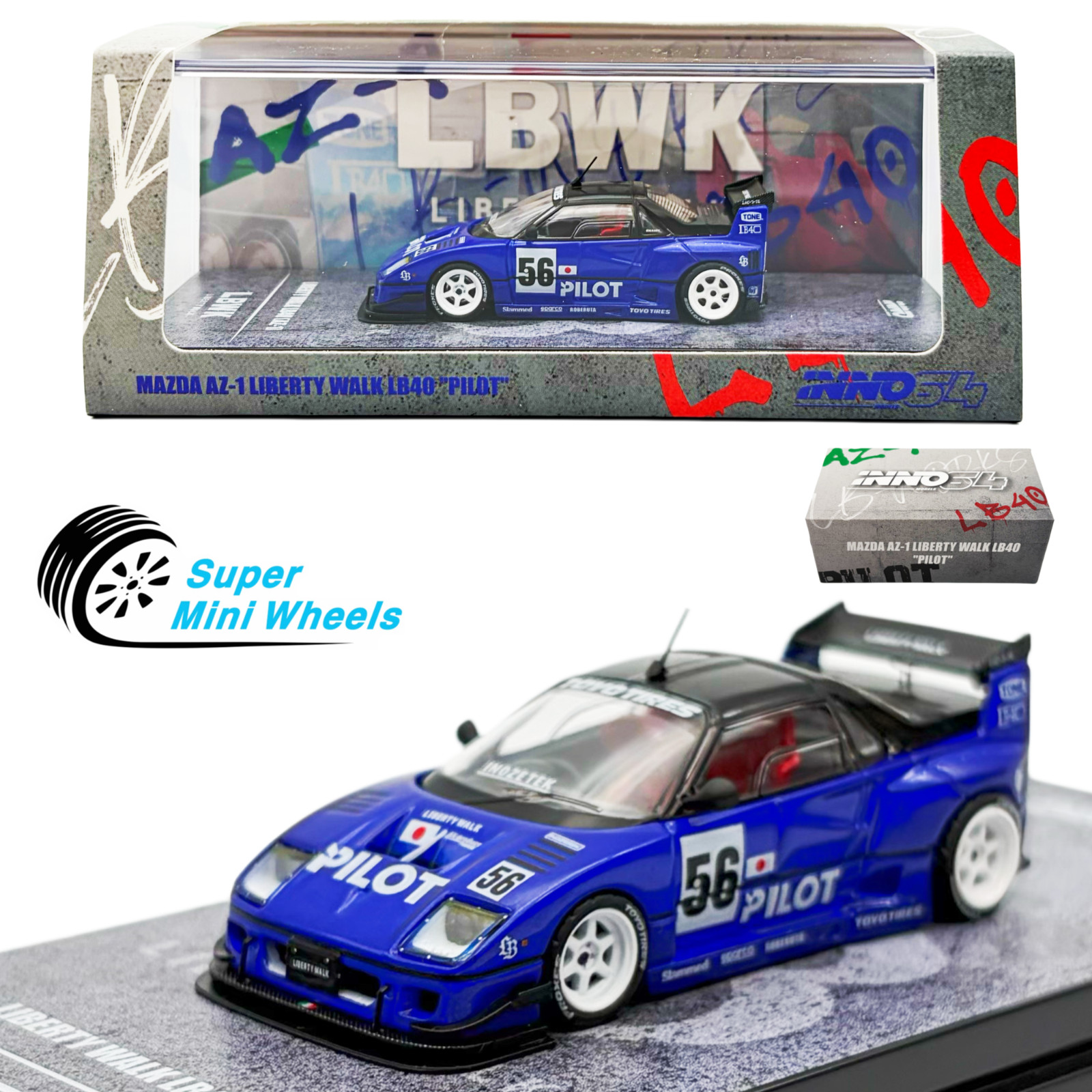 INNO64 1:64 Mazda AZ-1 Liberty Walk LB40 “PILOT” Blue