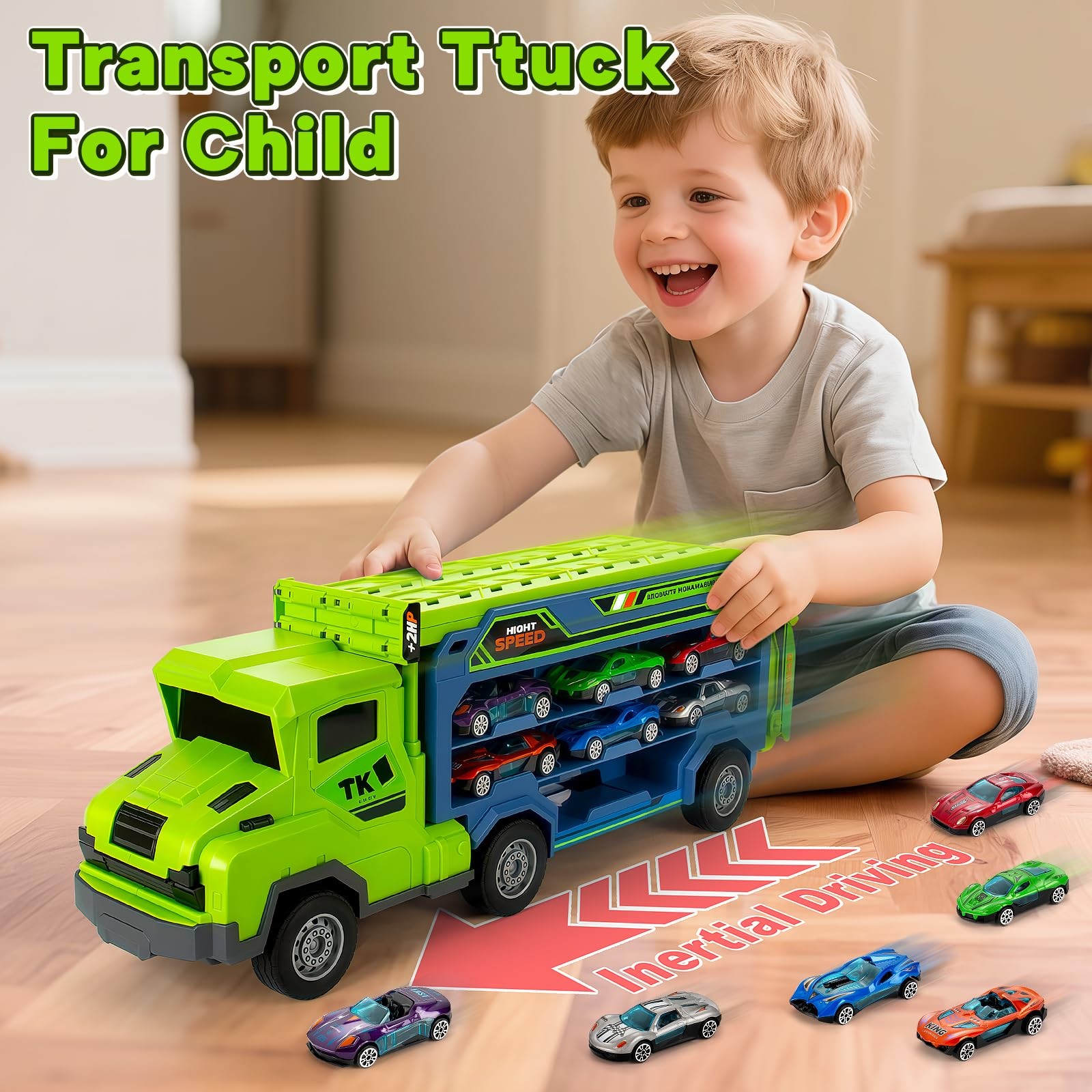 Truck Toys Car for 3 4 5 6 Years Old Boys Carrier Race Foldable 2 Layer