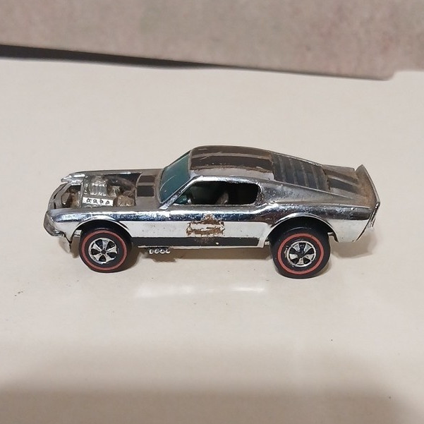 Hot Wheels Redlines 1969 Mustang Silver Diecast Car 1:64 Redline Wheels