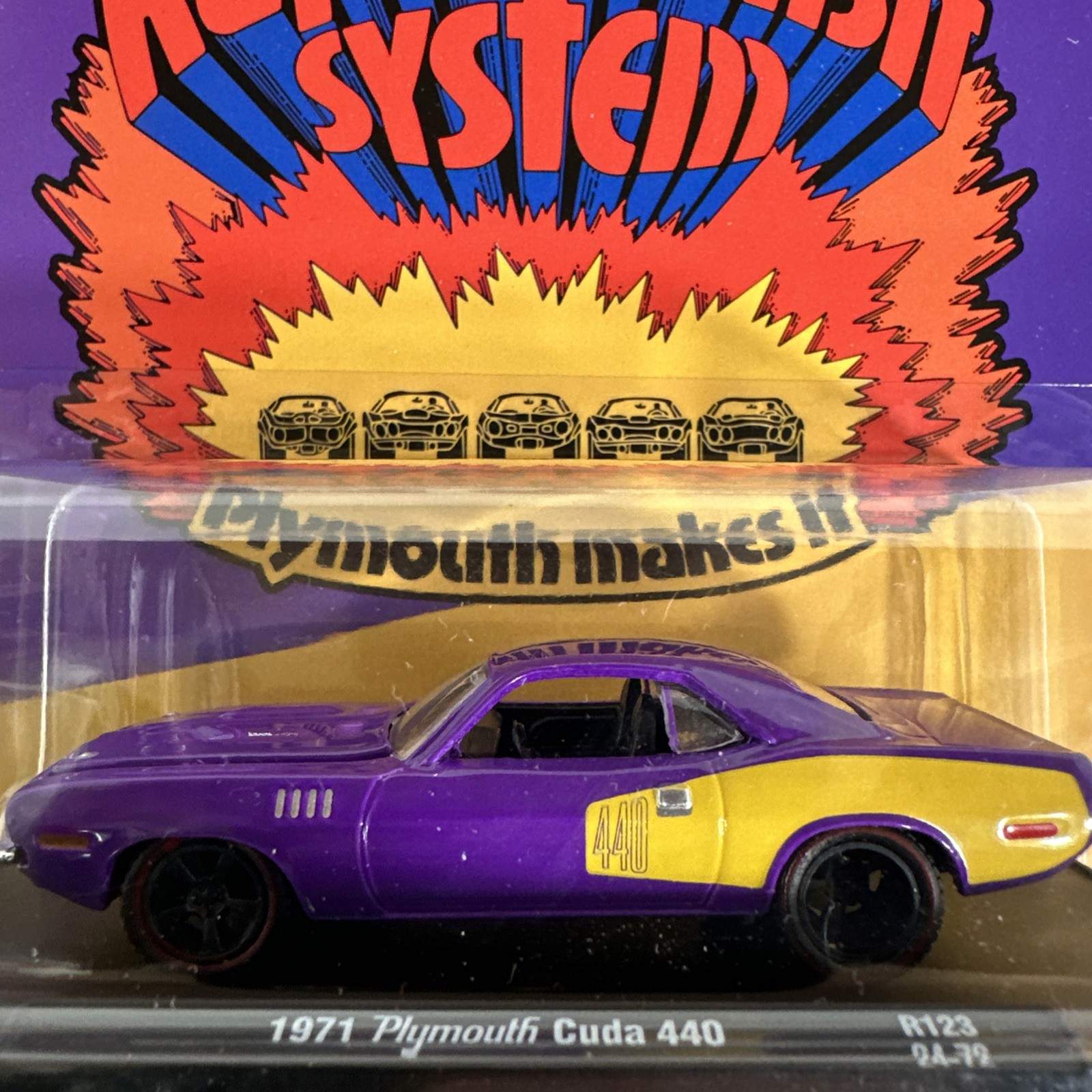 1971 Plymouth Cuda 440 Purple M2 Machines R123 24-72 New in Package Muscle Car