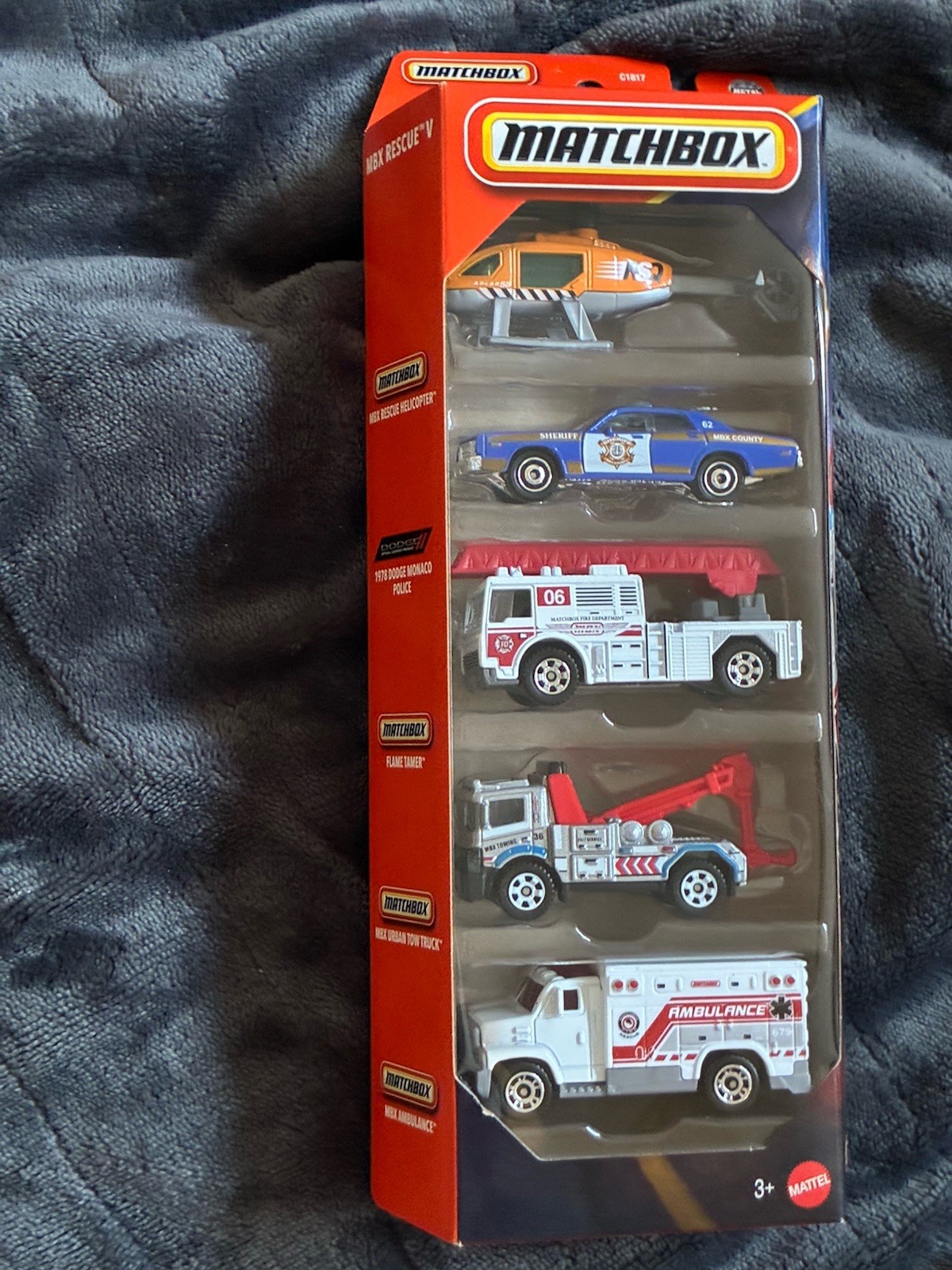 Matchbox 5 Pack – rescue responder Ambulance Police Fire Helicopter Ladder Truck