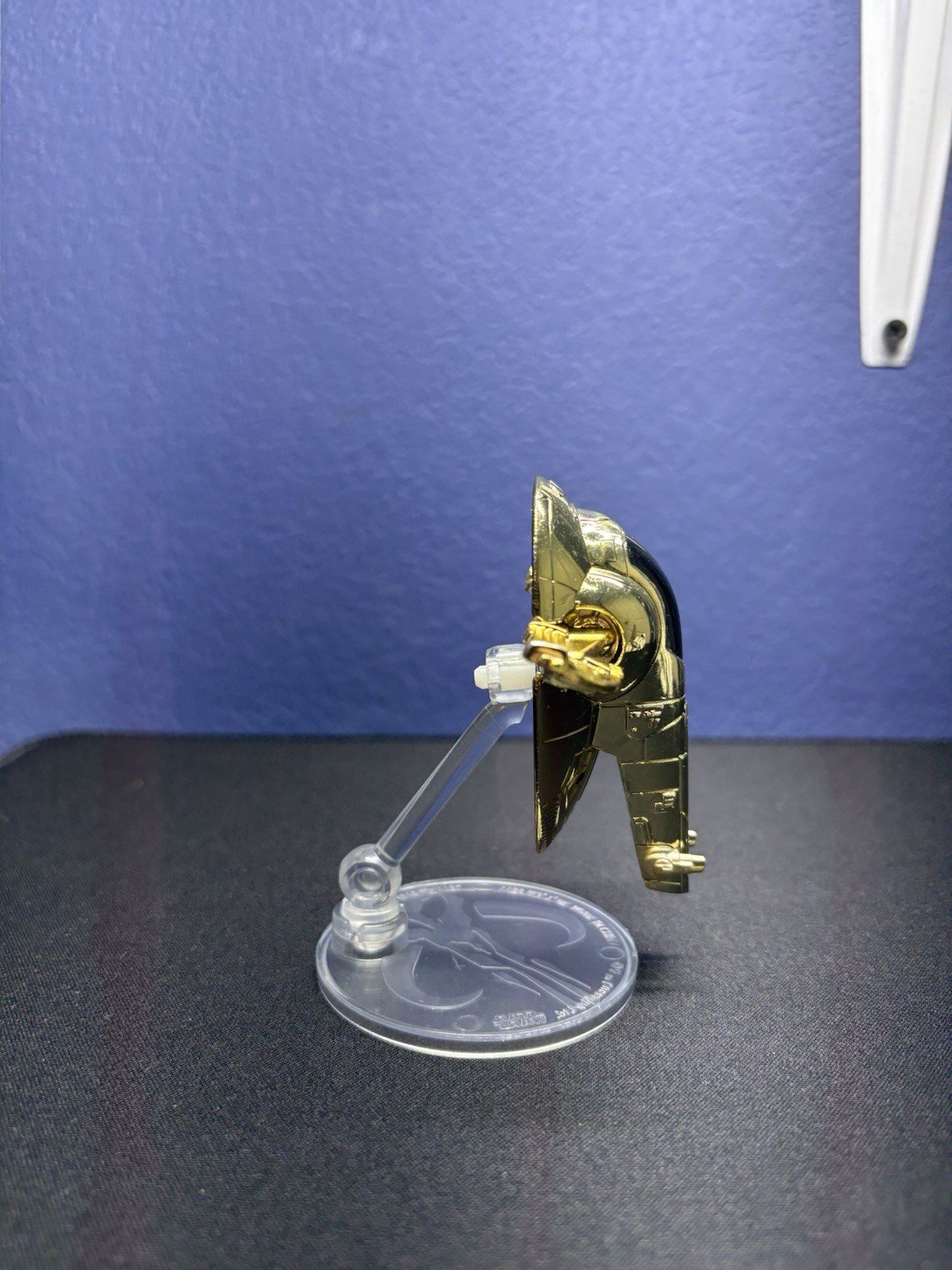 Hot wheels Boba Fetts slave one chrome with a gold finish CGW54 2015 with Stand