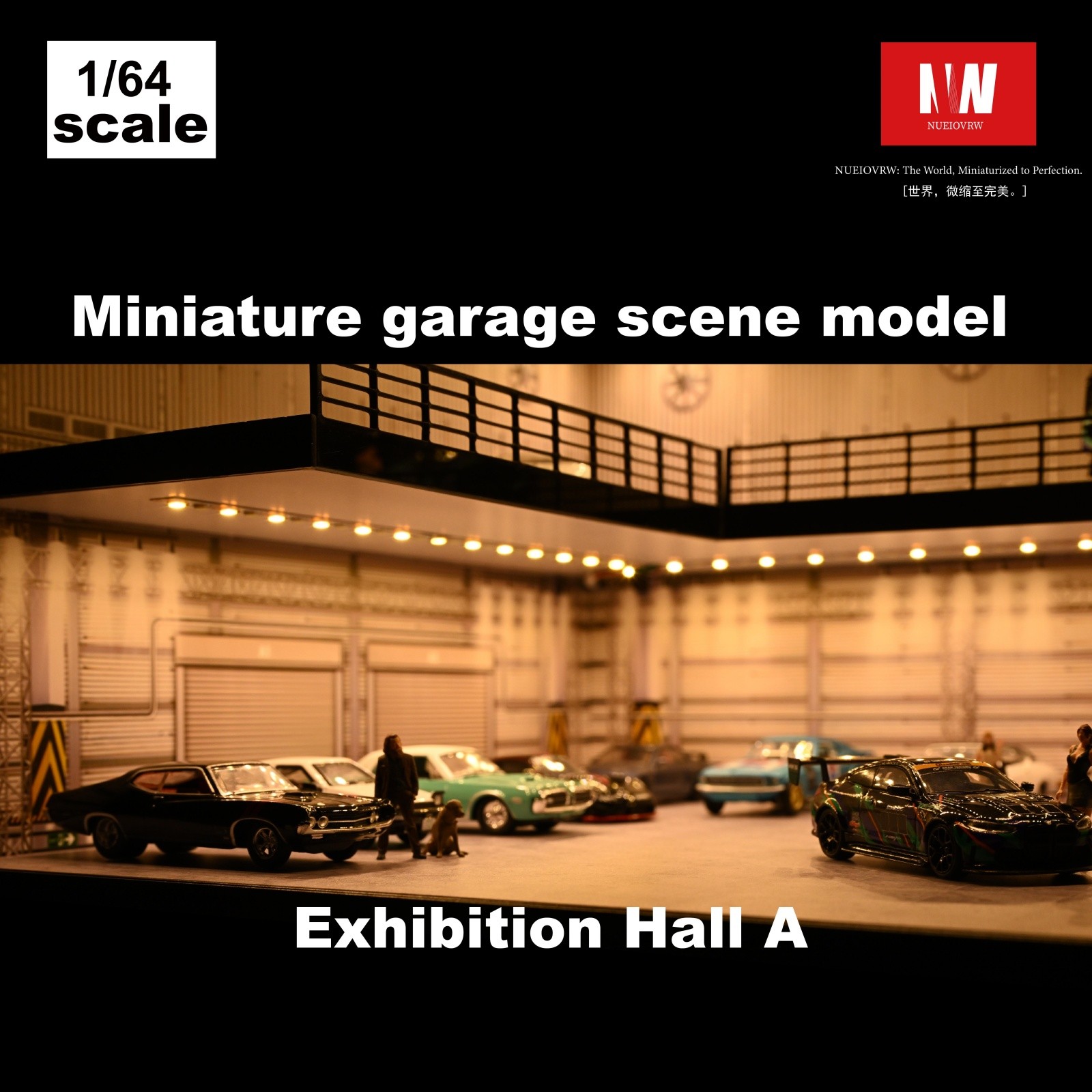 1/64 Diorama Car Garage Model LED Lighting Car Showroom Scene Display Model Gift