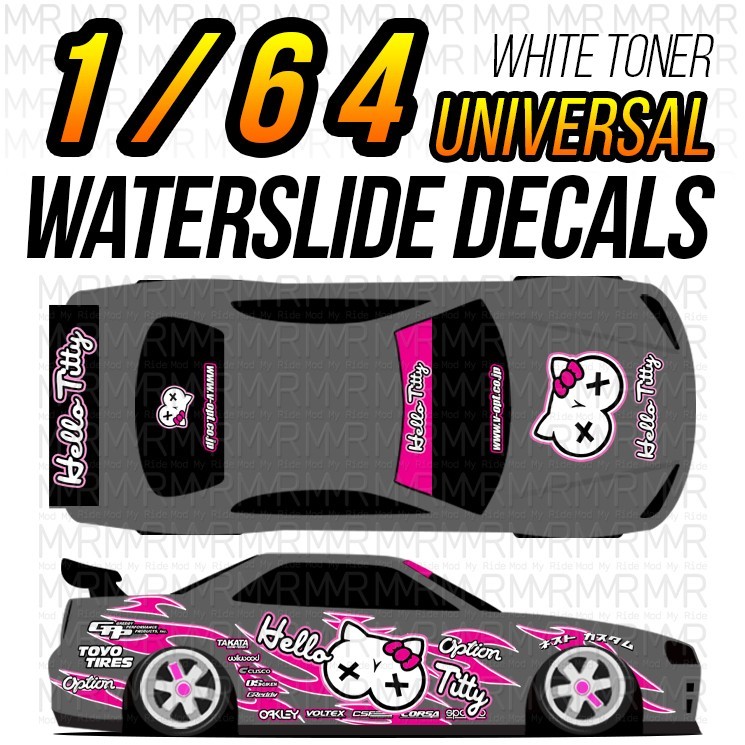 1/64 Scale HELLO KITTY DRIFT White Toner Universal WaterSlide Decals for Hot