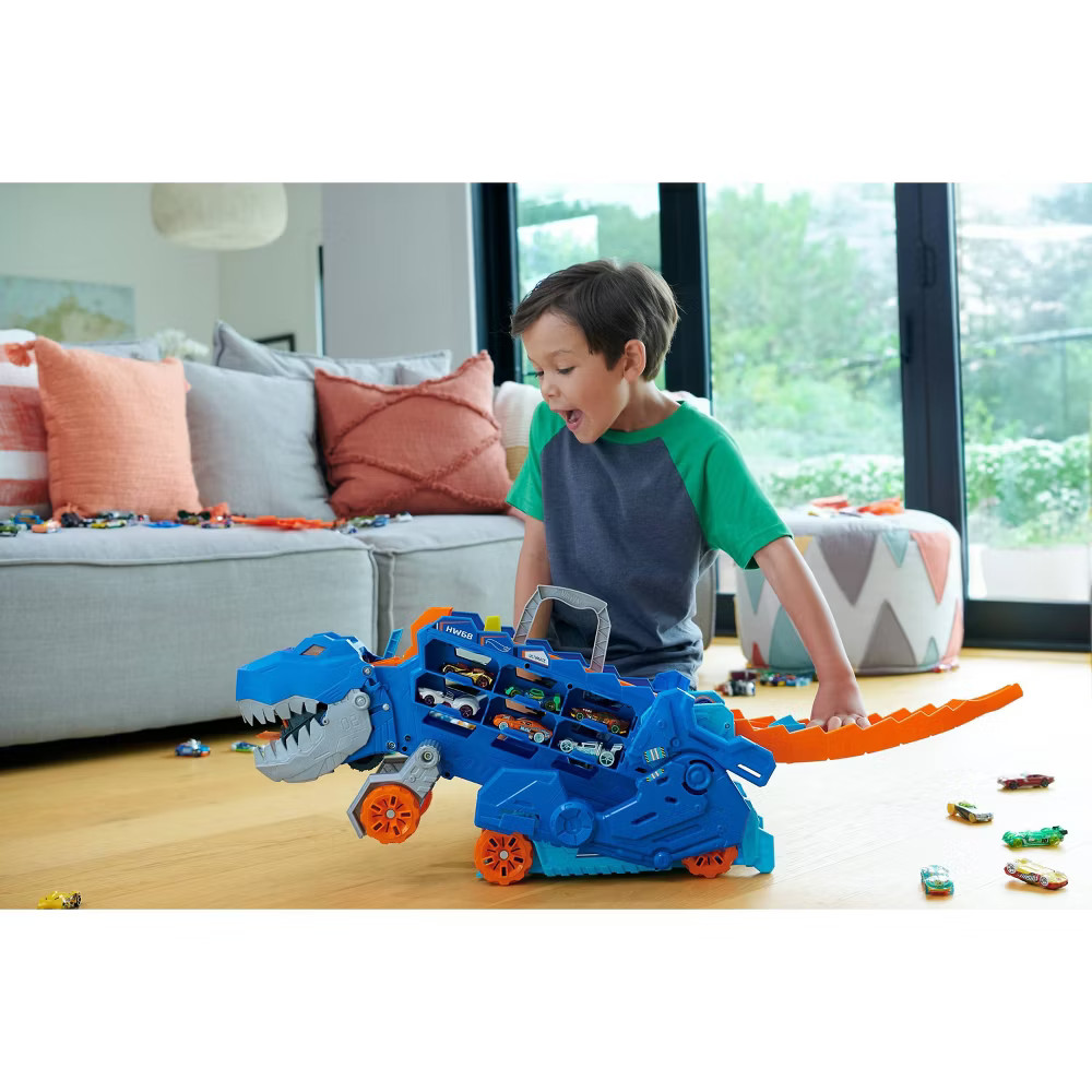 Hot Wheels City Ultimate T-Rex Transporter Hauler Transforms into a