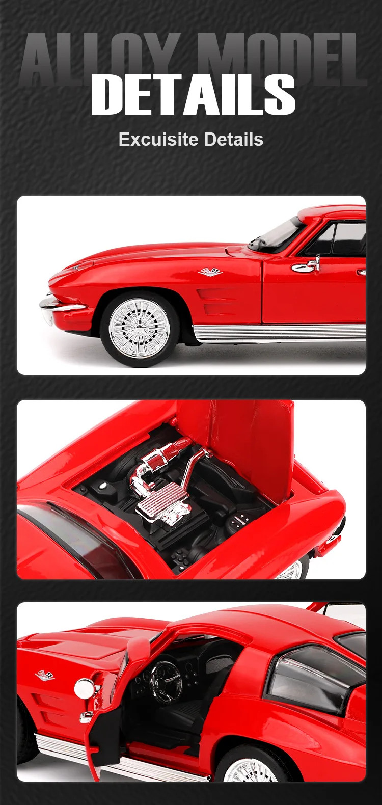 1:32 1963 Chevrolet Corvette Sting Ray C2 Coupe Model Car Collectible Toy Gift