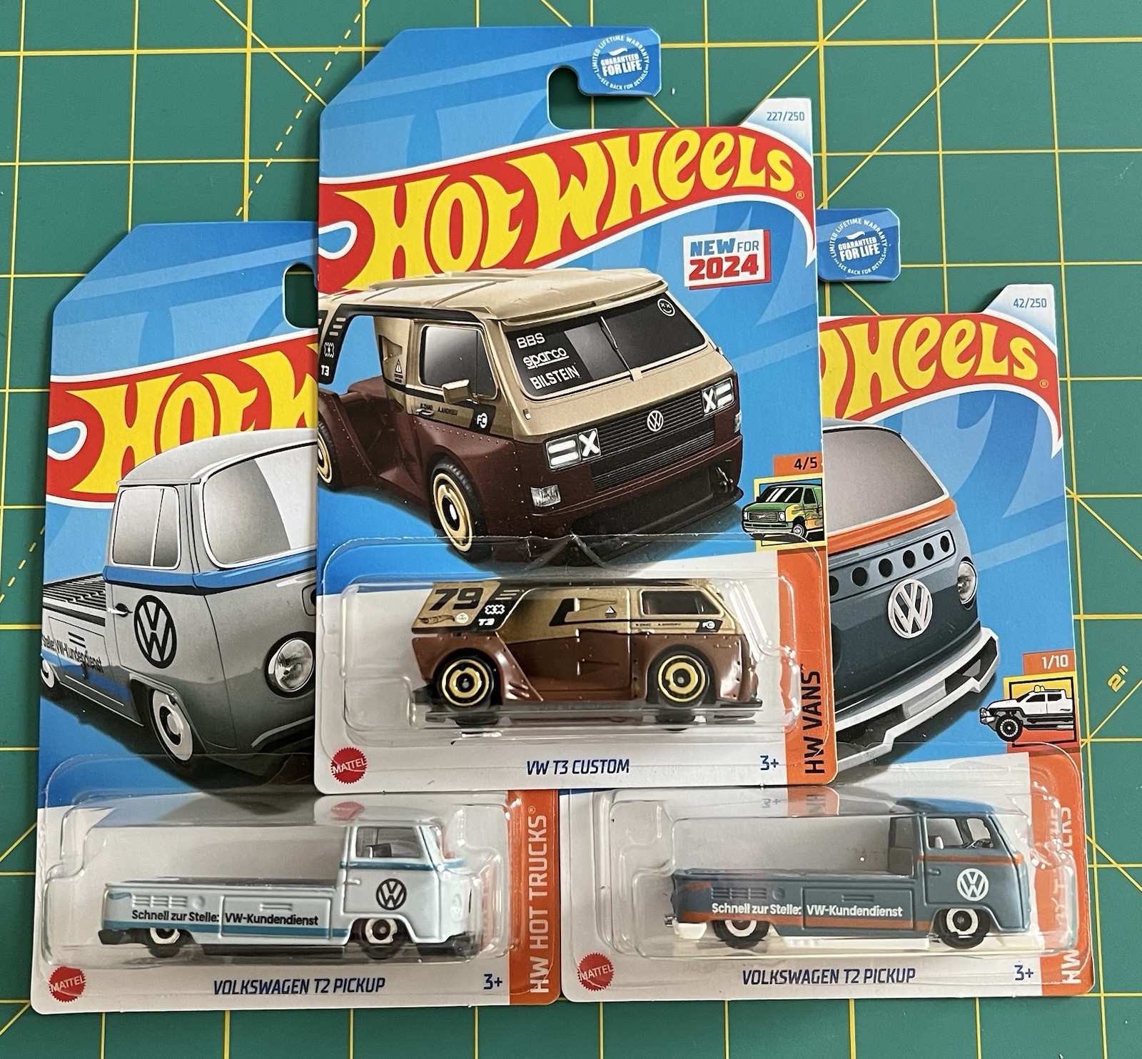 LOT OF 3 – 2024 HOT WHEELS VOLKSWAGEN T2 PICKUP AND VW T3 CUSTOM NEW FOR 2024