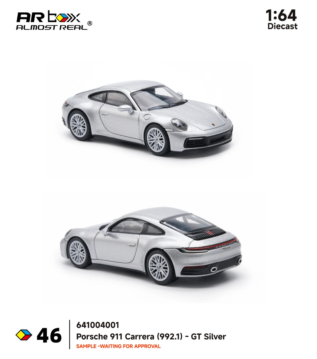 2026 Almost Real 1/64 Porsche 911 Carrera 992.1 GT Silver Metallic Diecast Model
