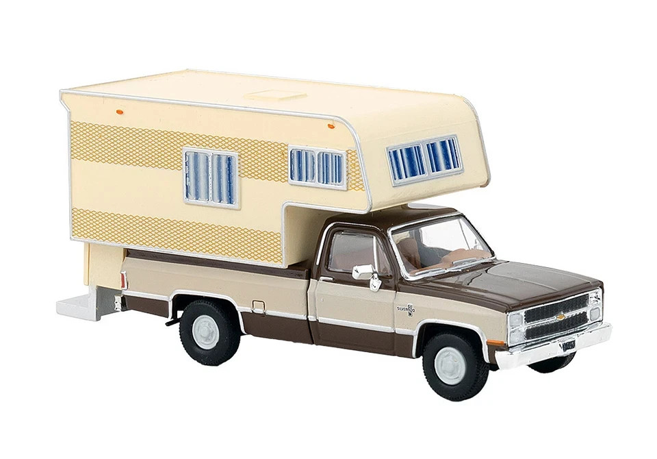 BREKINA 1982 CHEVROLET C-20 PICK UP CAMPER BROWN / TAN HO 1/87 PLASTIC