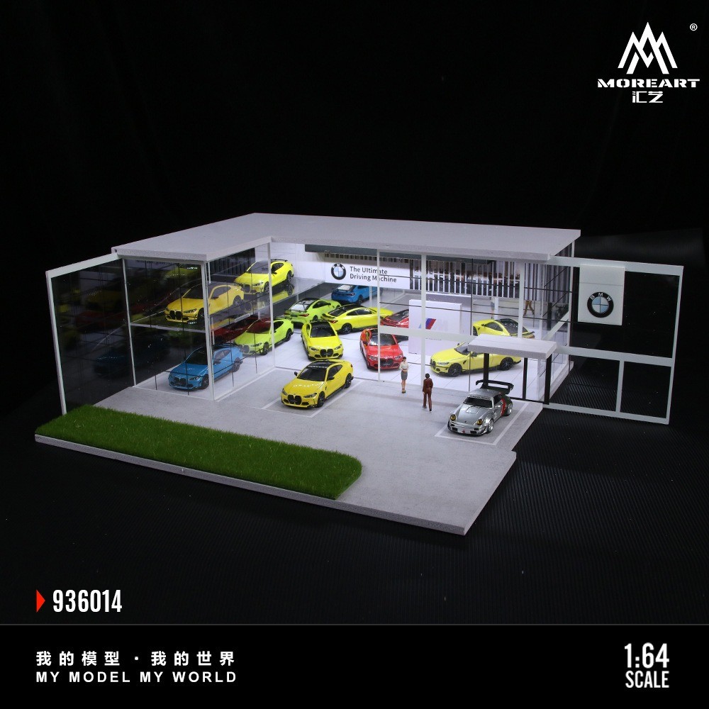 US Diorama 1/64 Diecast Garage Model LED Parking Lot Scene Display Case Building