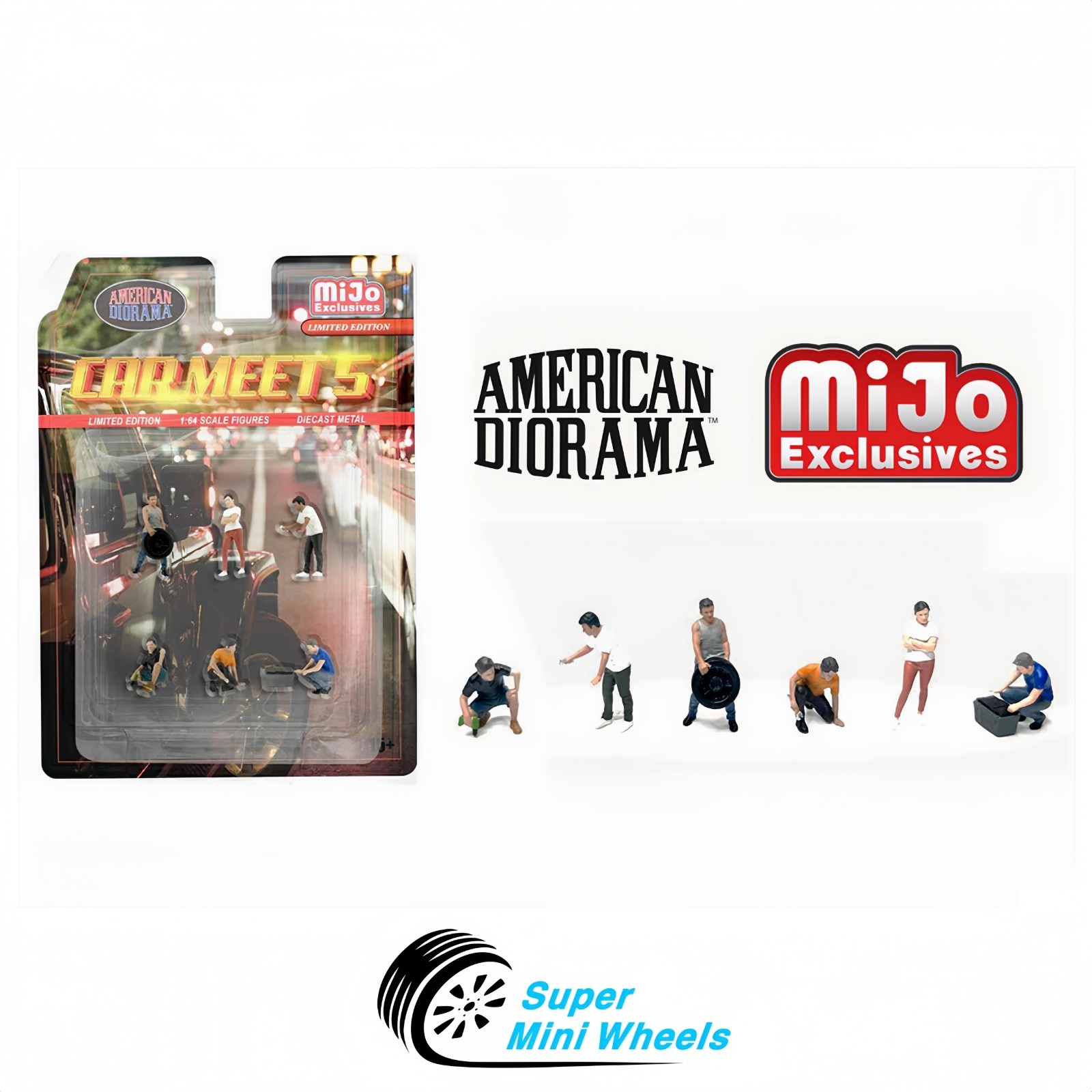 American Diorama 1:64 – Car Meet 5 Figures – 6 Pcs Set – Metal