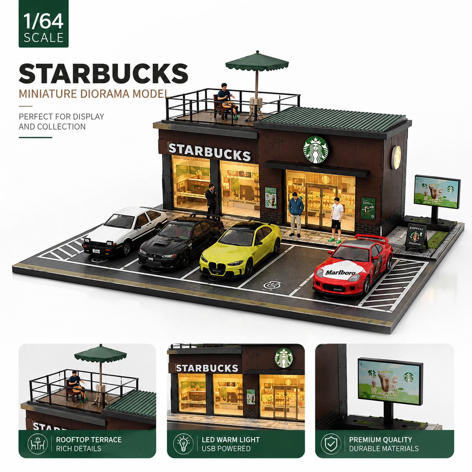 Diorama 1/64 Decast Car Garage Model LED Repair Workshop Street Building Display