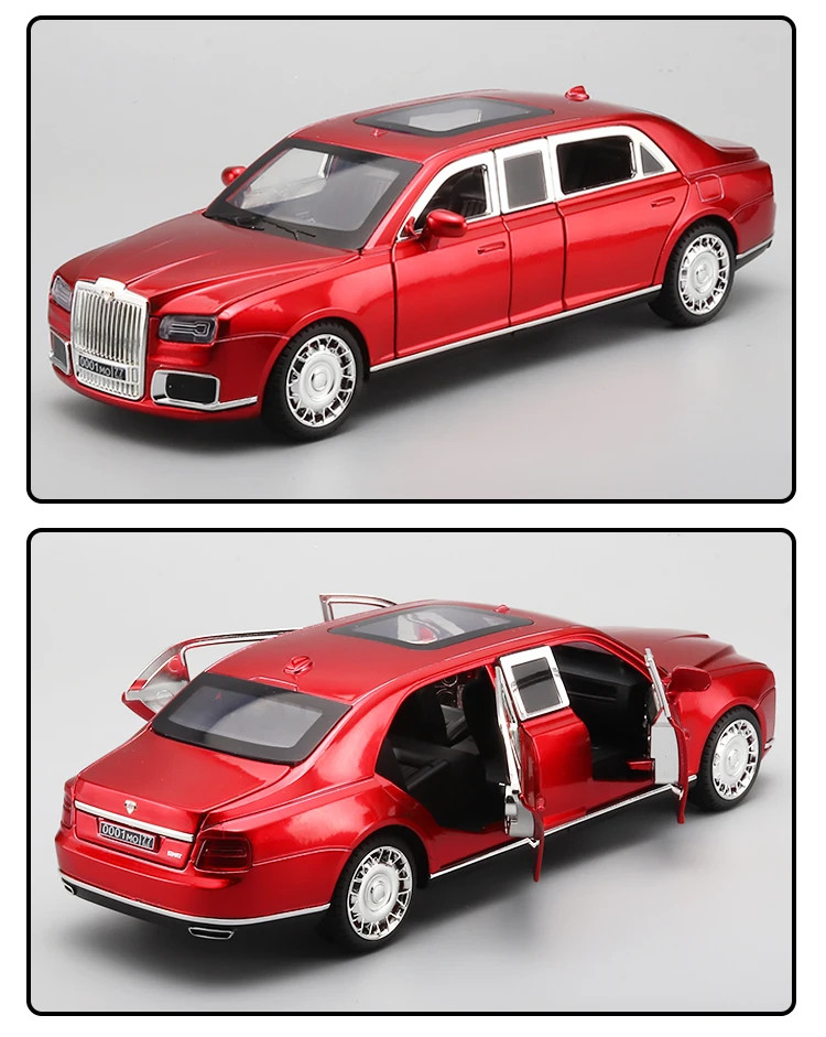 1:24 Aurus Senat Russia Limousine Alloy Diecast Car Model Sound Light Classic Co