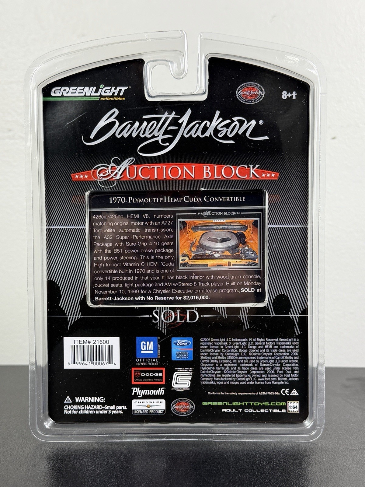 Greenlight Barrett Jackson Auction Block 1970 Plymouth HEMI Cuda Convertible NIP