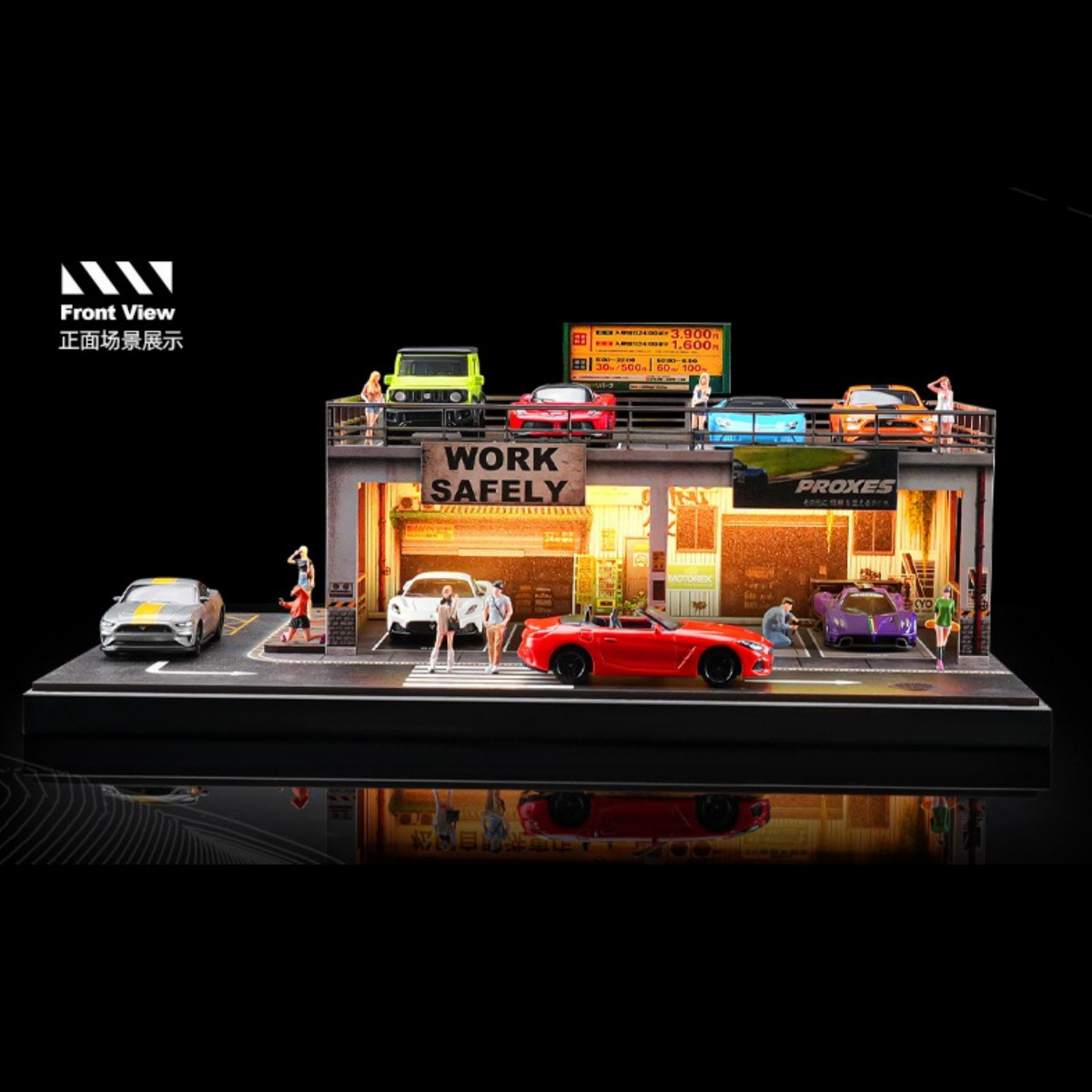 Diorama 1:64 Car Garage Model LED Lighting Repair Shop Building Scene Model Toy