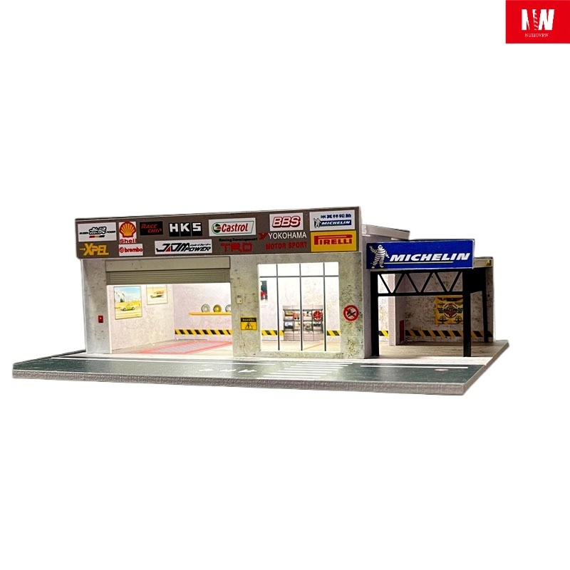 Diorama 1/64 Car Garage Model LED City Street Store Building Scene Display Model