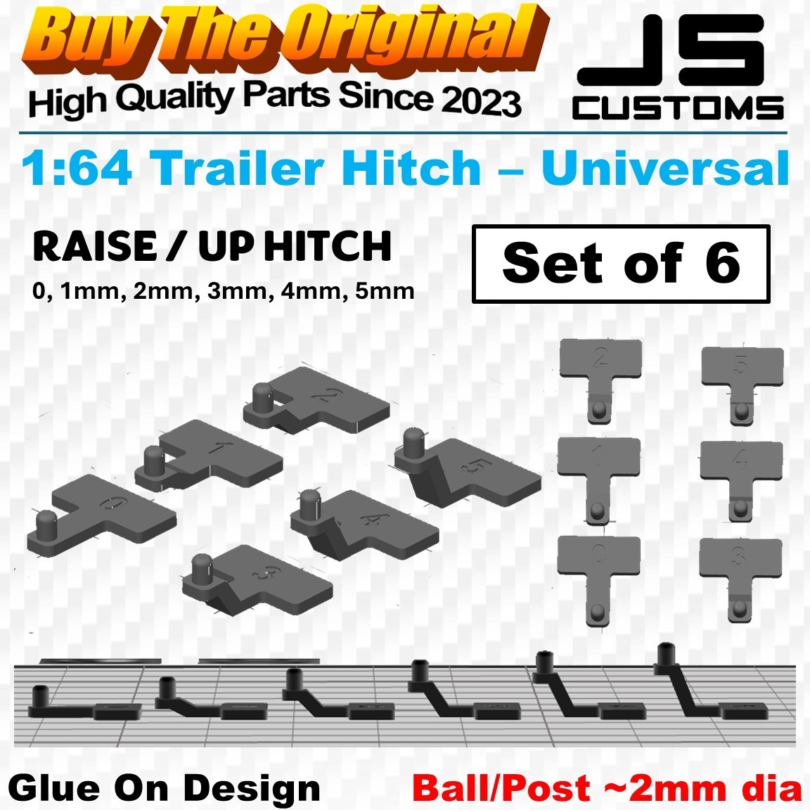 6 or 12 Trailer Hitches – Universal – Hot Wheels / Matchbox 1:64 Hitch glue-on