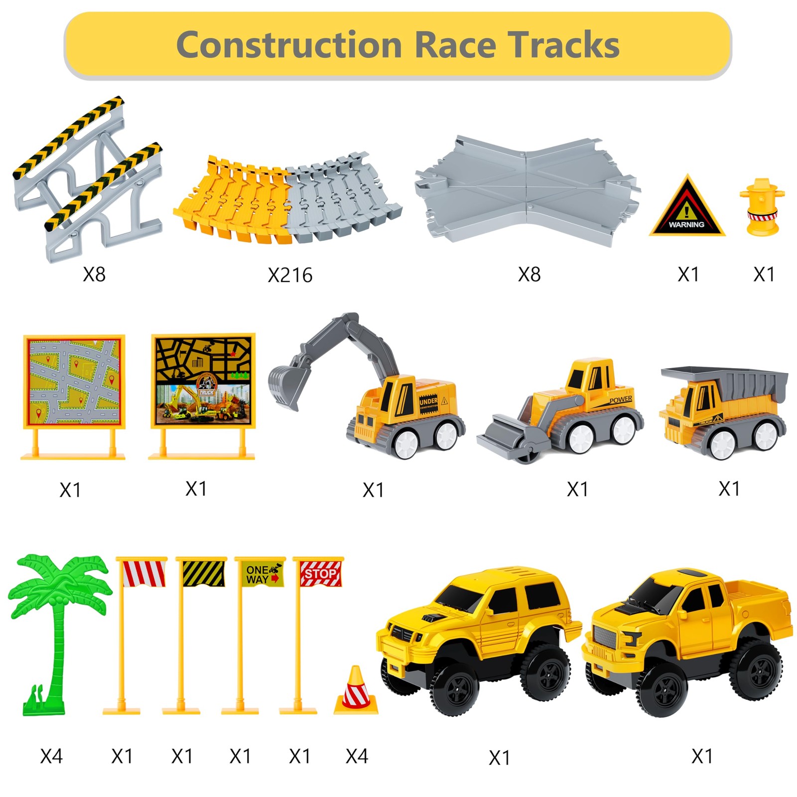 Kids Toys 253 PCS Construction Race Tracks Toy for 3 4 5 6 7 8 Year Old Boys …
