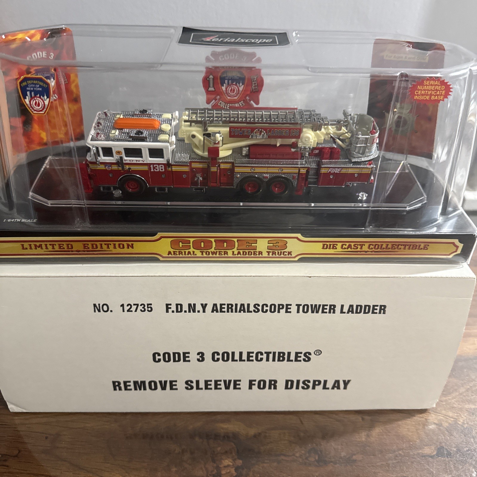 Code 3 Collectibles FDNY Aerialscope Tower Ladder 138 #12735 1/64 Fire Truck New