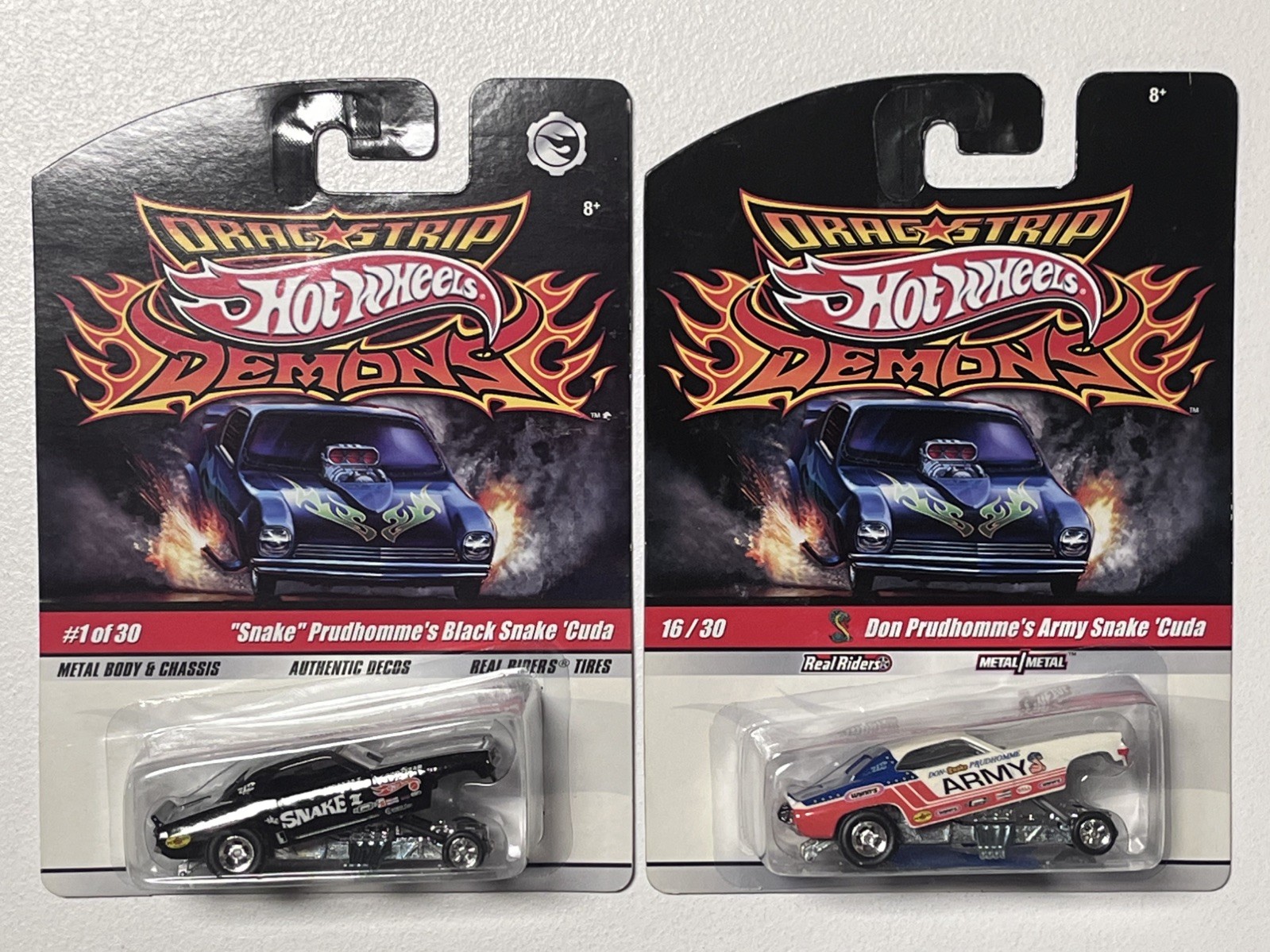 Hot Wheels Premium Drag Strip Demons Prudhomme Army Snake & Black Snake!