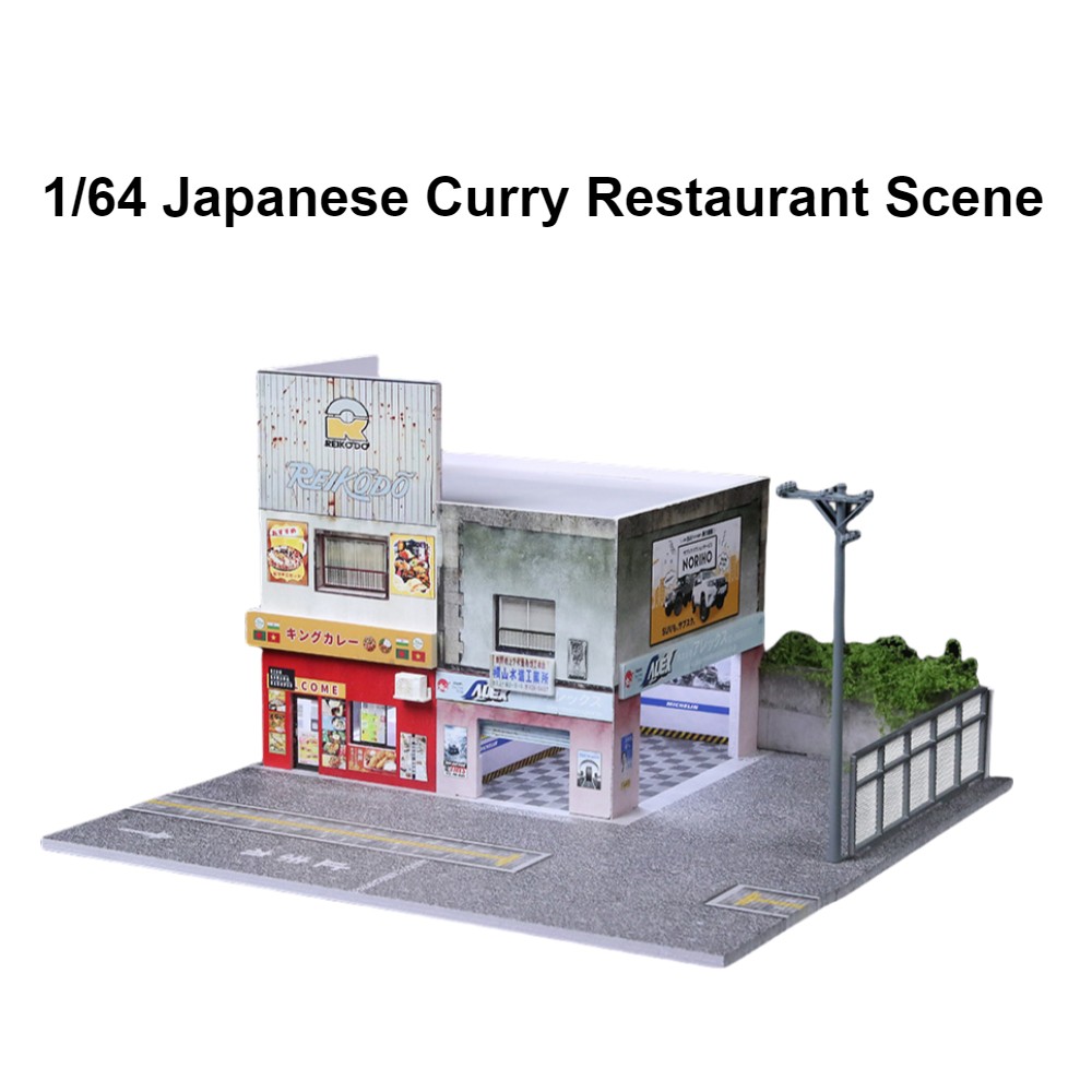 Diorama 1/64 Car Garage Model LED City Street Store Building Scene Display Model