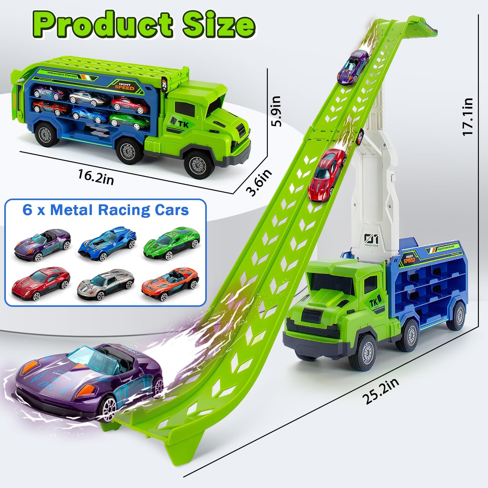 Truck Toys Car for 3 4 5 6 Years Old Boys Carrier Race Foldable 2 Layer