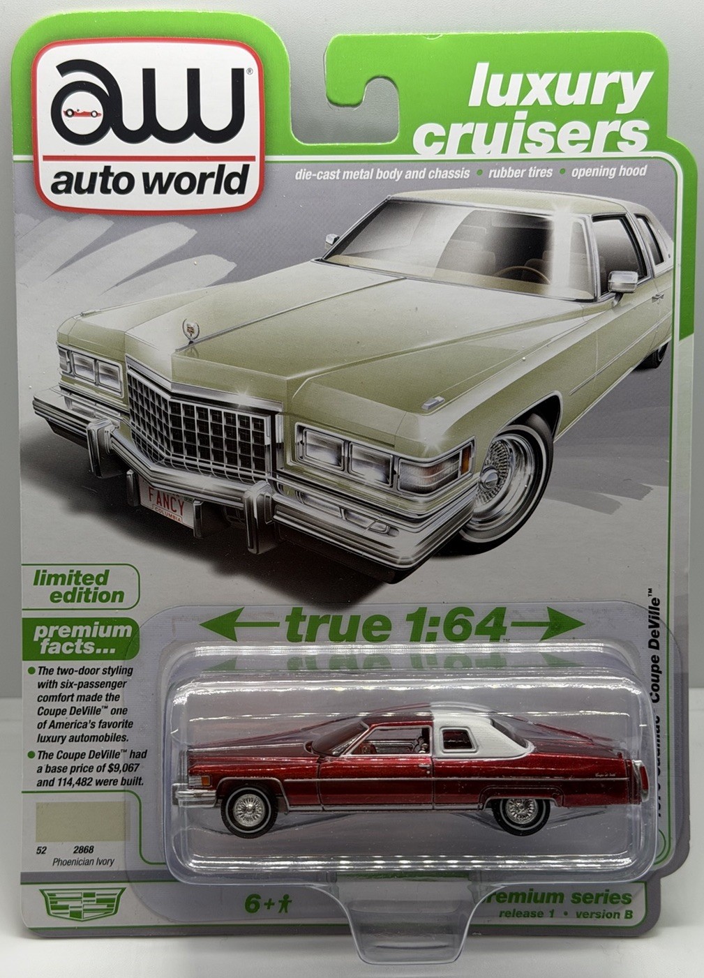 Auto World 1976 Cadillac Coupe DeVille ULTRA RED CHASE 1:64