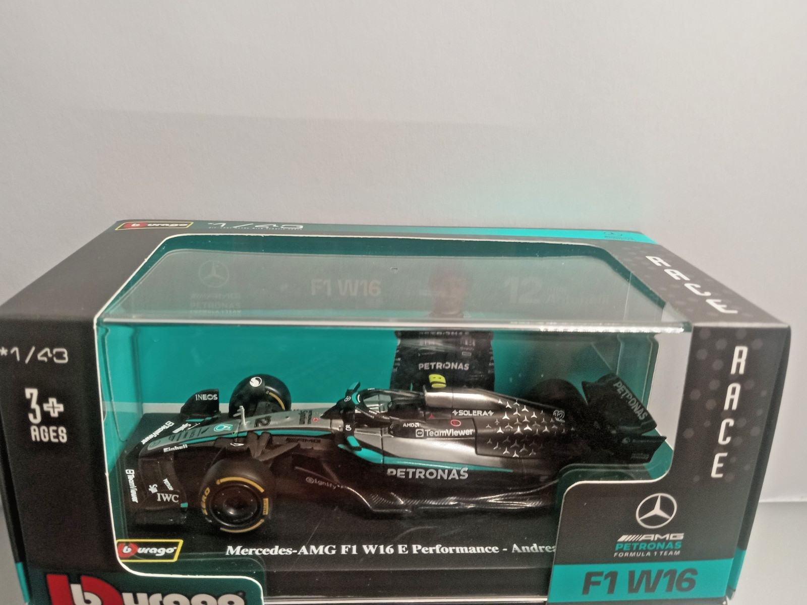 BURAGO MERCEDES-AMG F1 W16 E PERFORMANCE 1:43 SCALE ANDREA KIMI ANTONELLI #12