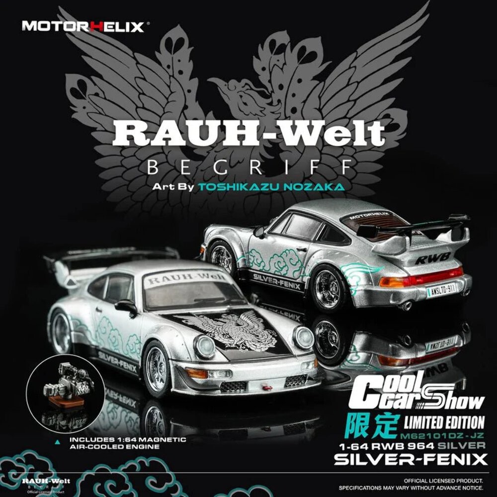 Motorhelix 1/64 RWB 911 (964) Silver-Fenix + Separate Air-Cooled 964 Engine Cool