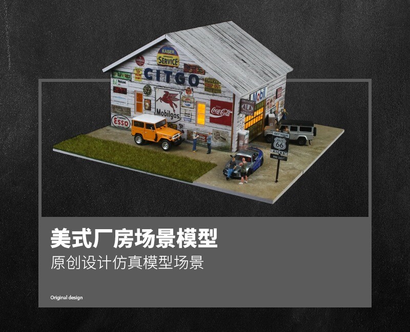 1/64 Diorama Car Garage Model LED Repair Factory Parking Lot Scene Display Model