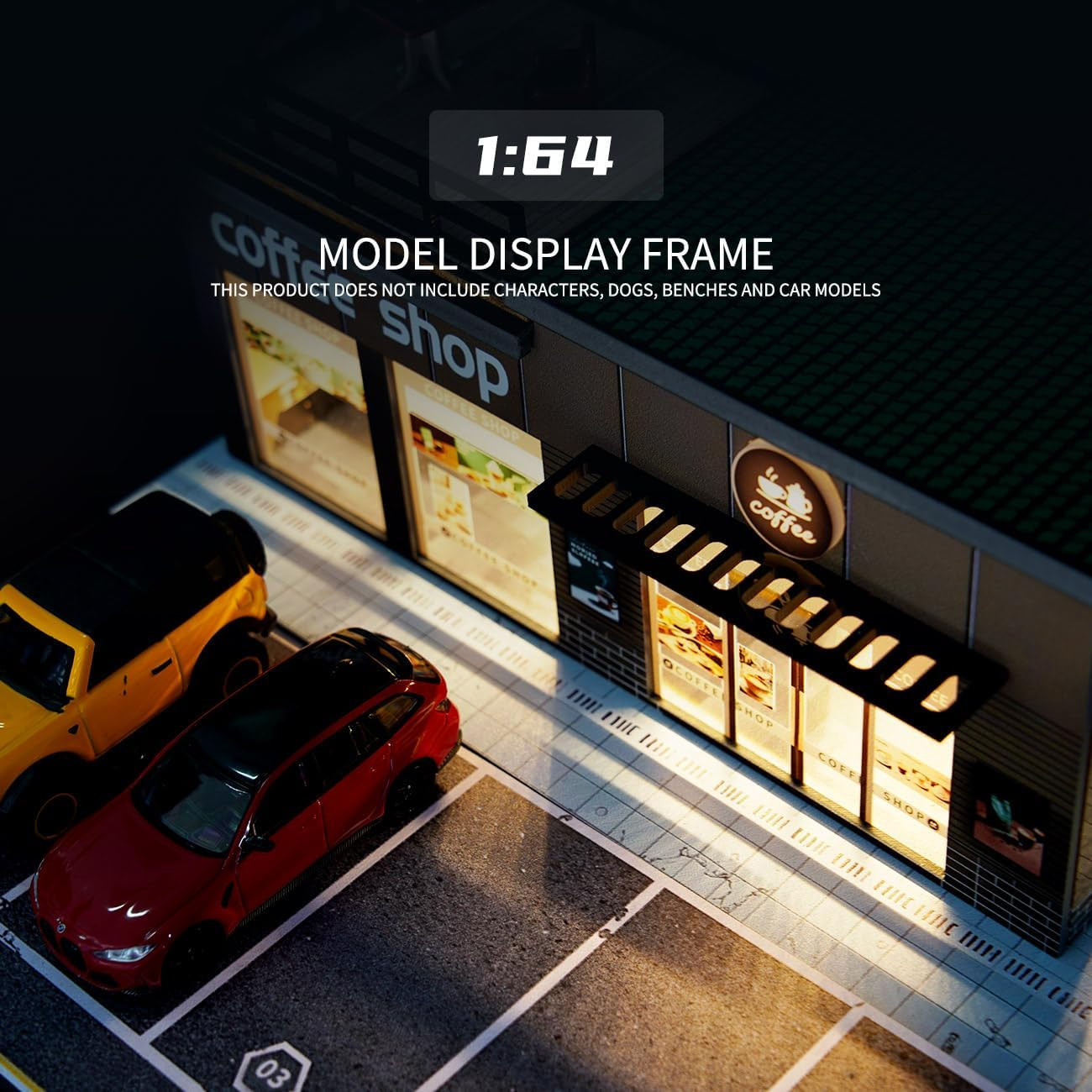 1/64 Diorama Garage, Model Car Garage and Display Case, Coffee House Diorama Dis