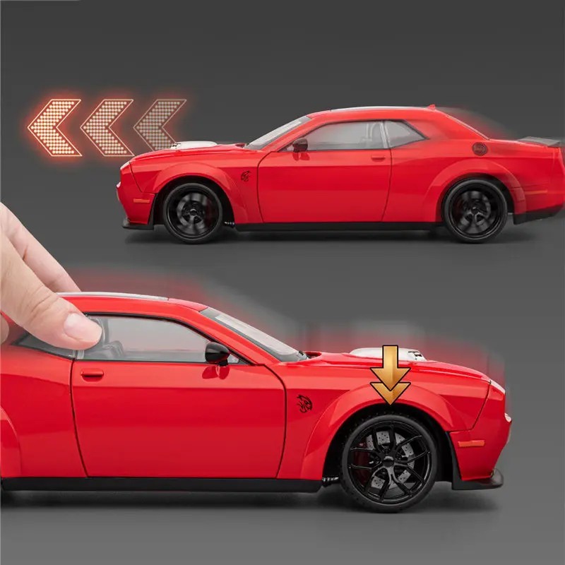 New 1:18 Dodge Challenger SRT Hellcat Model Diecast Sound Light Sports Car Gift