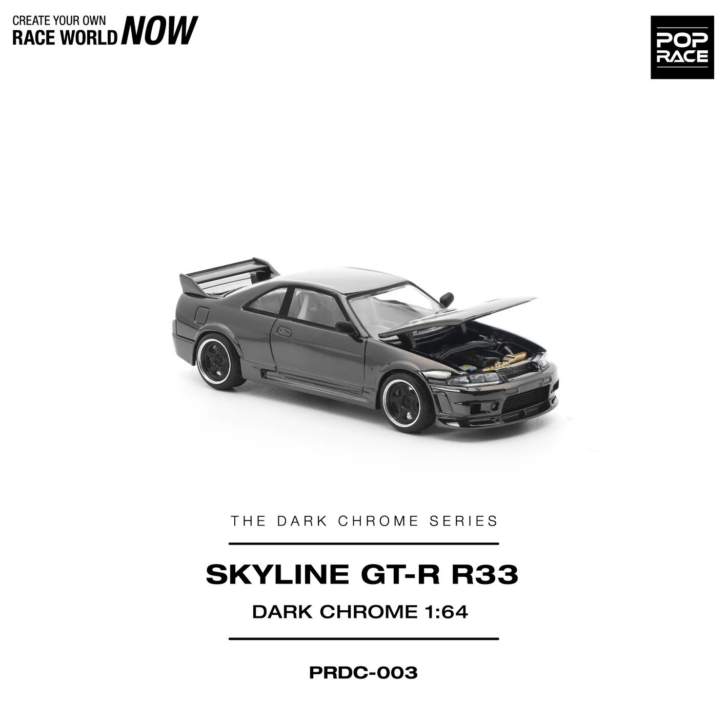 Pop Race Nissan Skyline GT-R R33 Dark Chrome 1/64 PRDC003