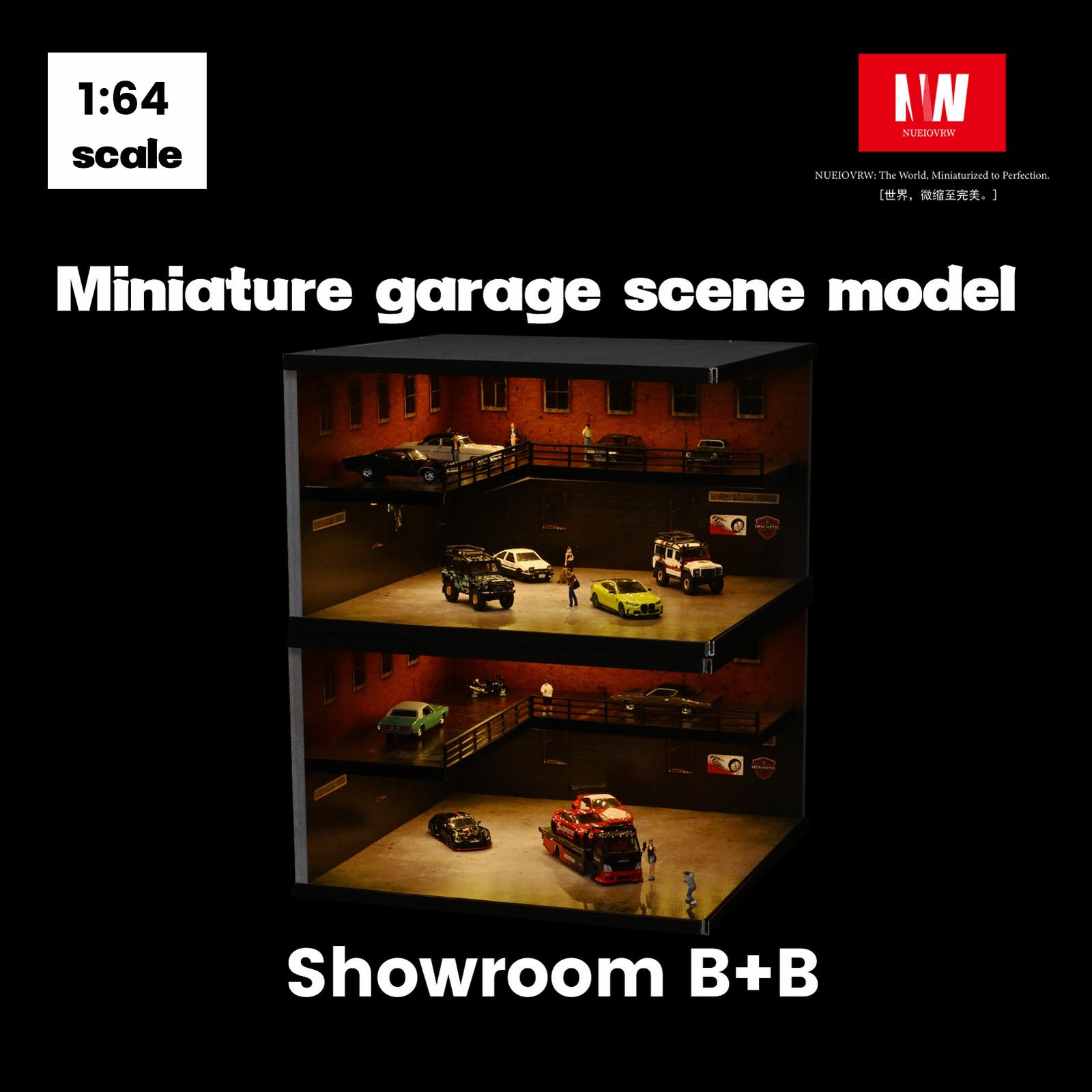 Diorama 1/64 Big Garage Model LED Lighting Parking Lot Scene Display Case Toy US