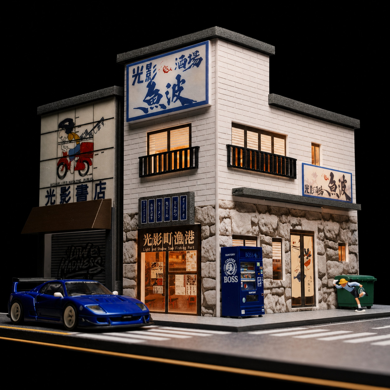 Diorama 1/64 Car Garage Model LED Lighting Factory Model Cars Display Case US