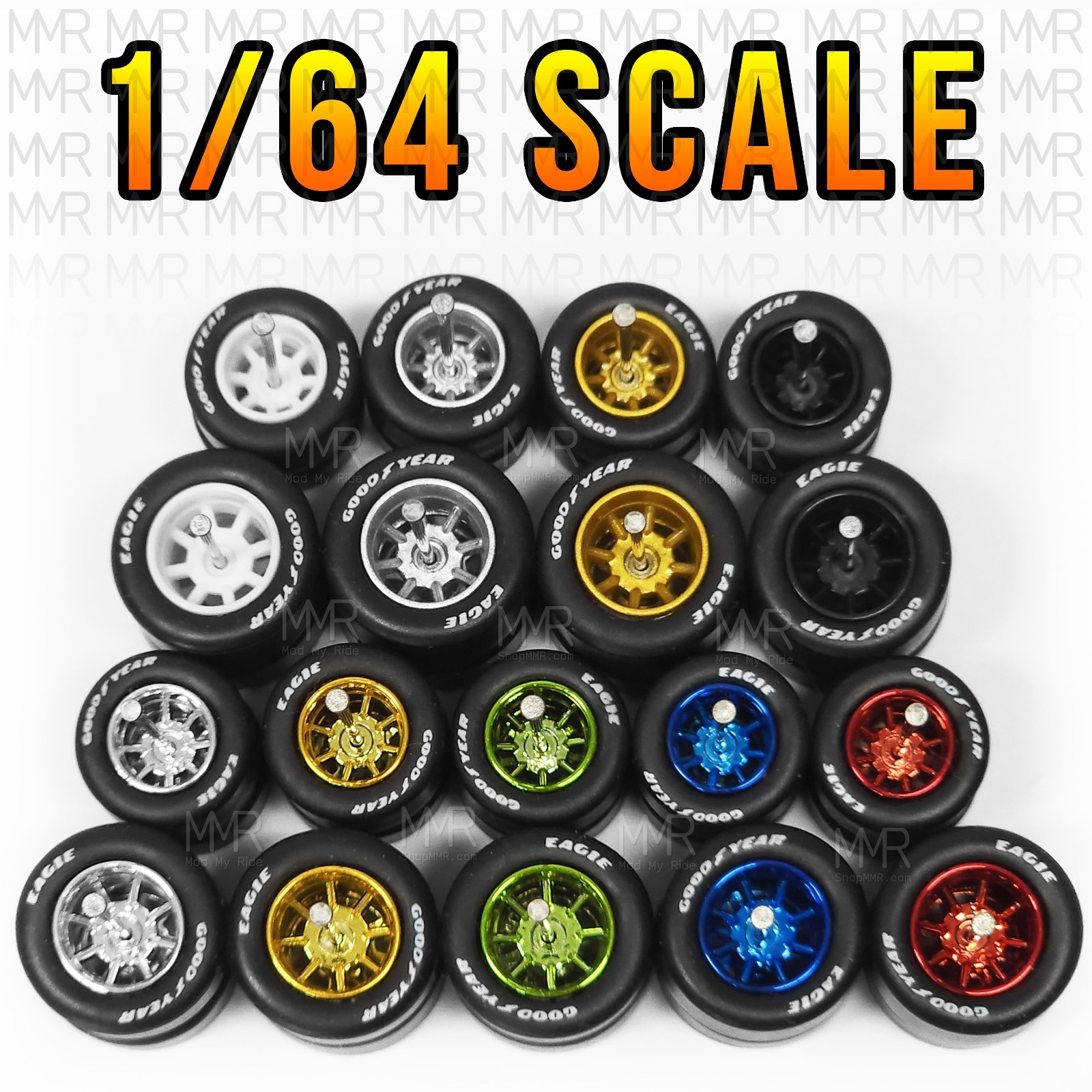 1/64 Scale WATANABE 8 SPOKE v5 Real Rider Wheels Rims Tire Set for Hot Wheel