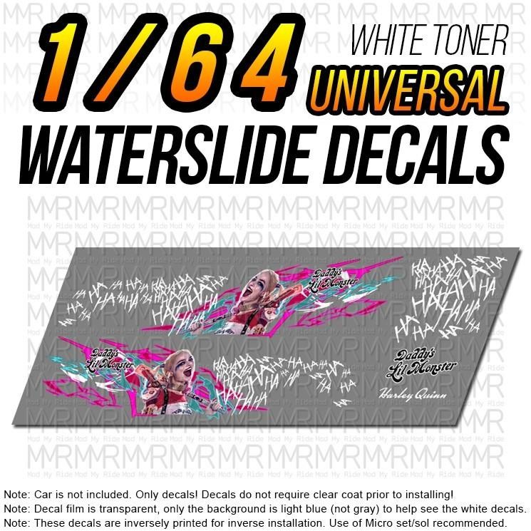 1/64 Scale HARLEY QUINN Custom White Toner Universal WaterSlide Decals for Hot