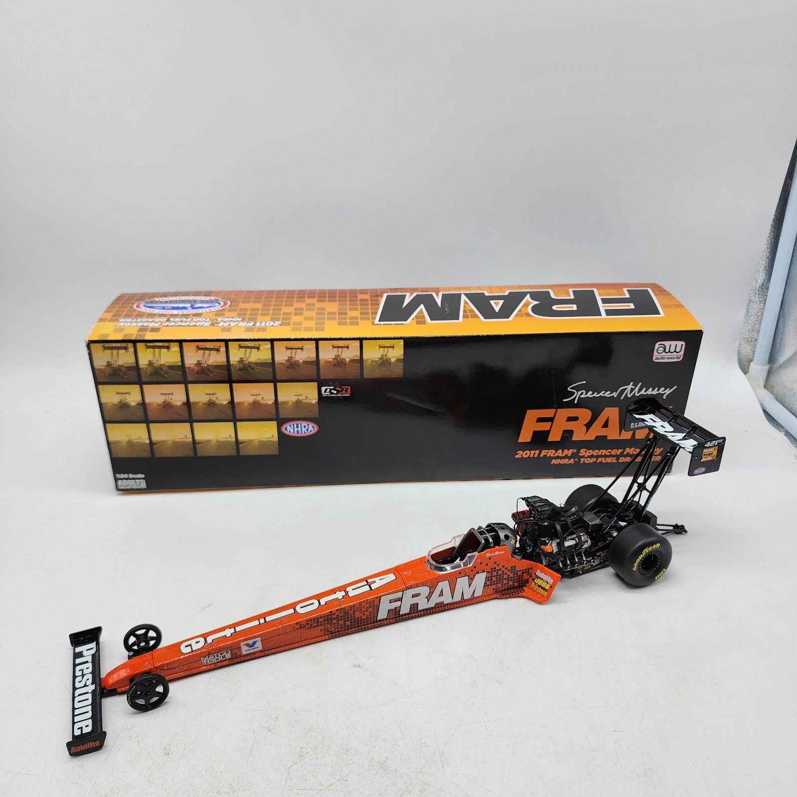 21D Auto World 1:24 NHRA Top Fuel Dragster FRAM Spencer Massey Diecast 2011